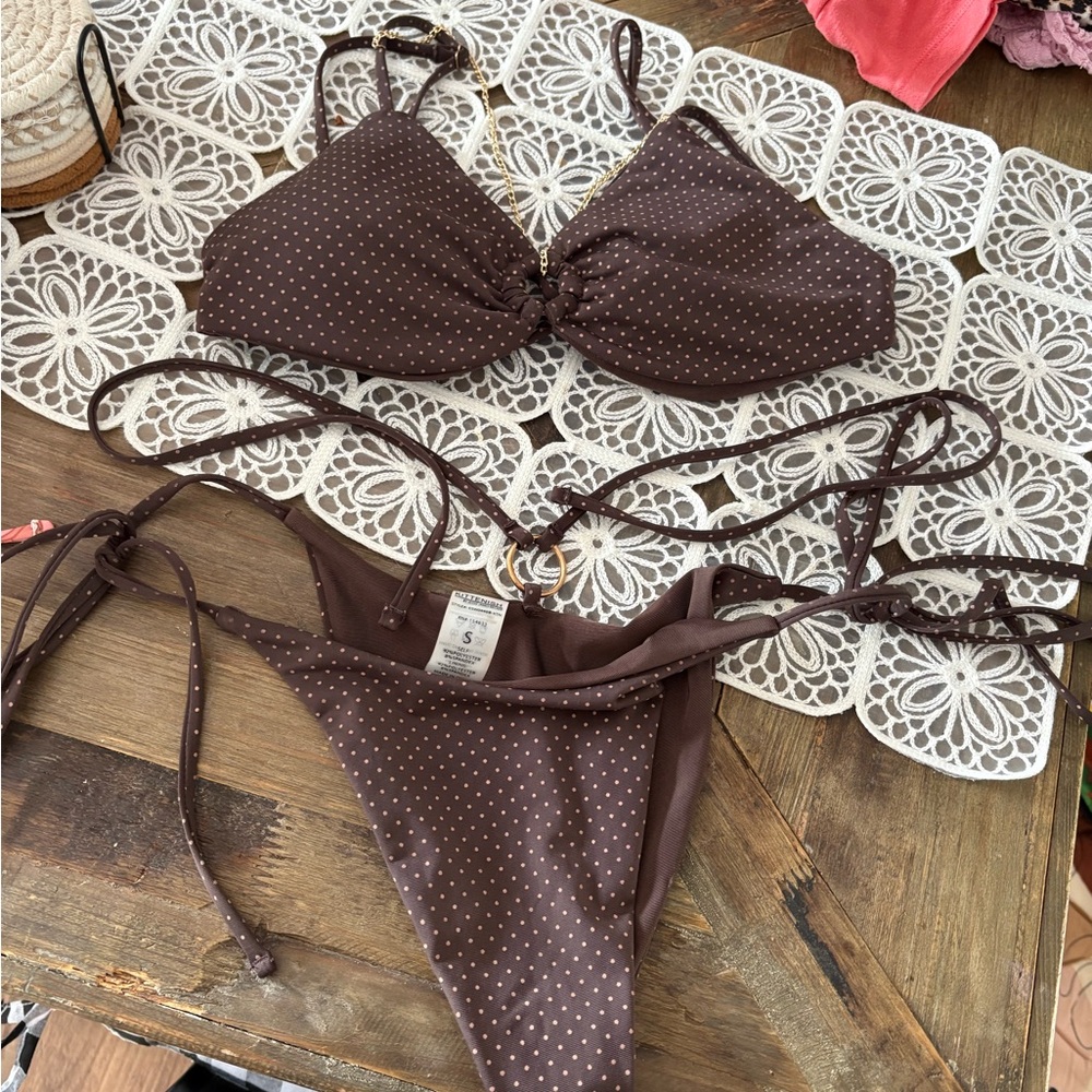 Kittenish Brown Textured Bikini Set